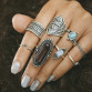 8 piece set Knuckle Rings Sets For Women Jewelry Antique Gold Silver Color Blue Stone Crystal Flower Midi Finger Bohemian Ring