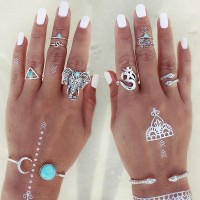 8 pieces Antique Silver Rings Set For Women Elephant Snake Moon Party Club Bohemian Punk Ring Fashion Jewelry