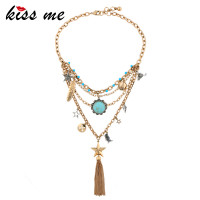 KISS ME New Geometric Pendants Multi Layer Necklaces for Women Gold Color Alloy Tassel Vintage Jewelry Accessories